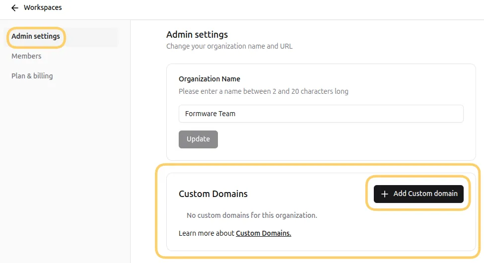 Add custom domain Button
