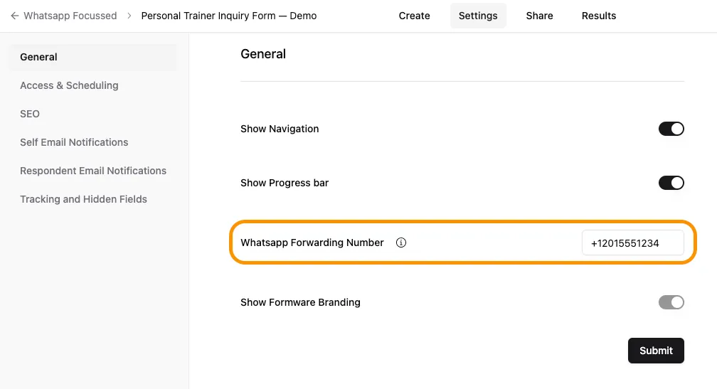 Add your WhatsApp Number