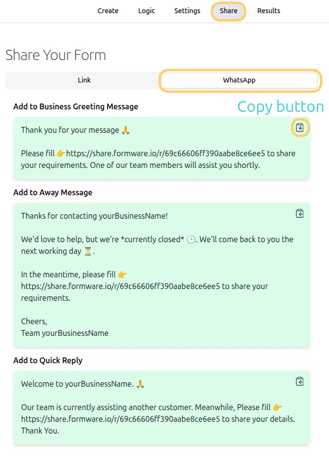 Copy WhatsApp Message Template