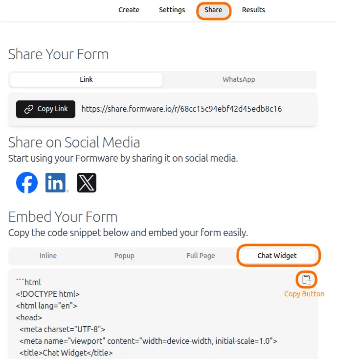 Copy WhatsApp embed code