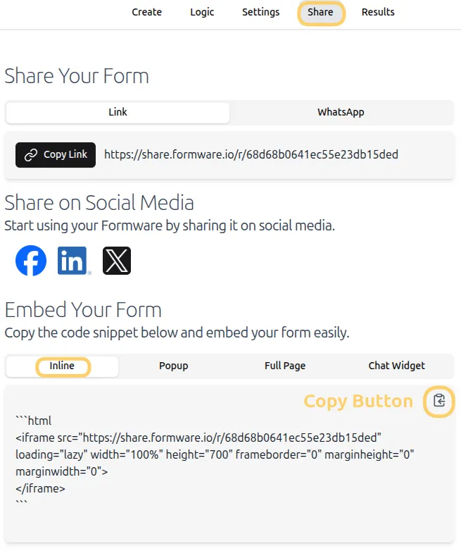 Copy iframe embed code