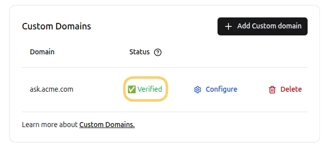 Domain verification status