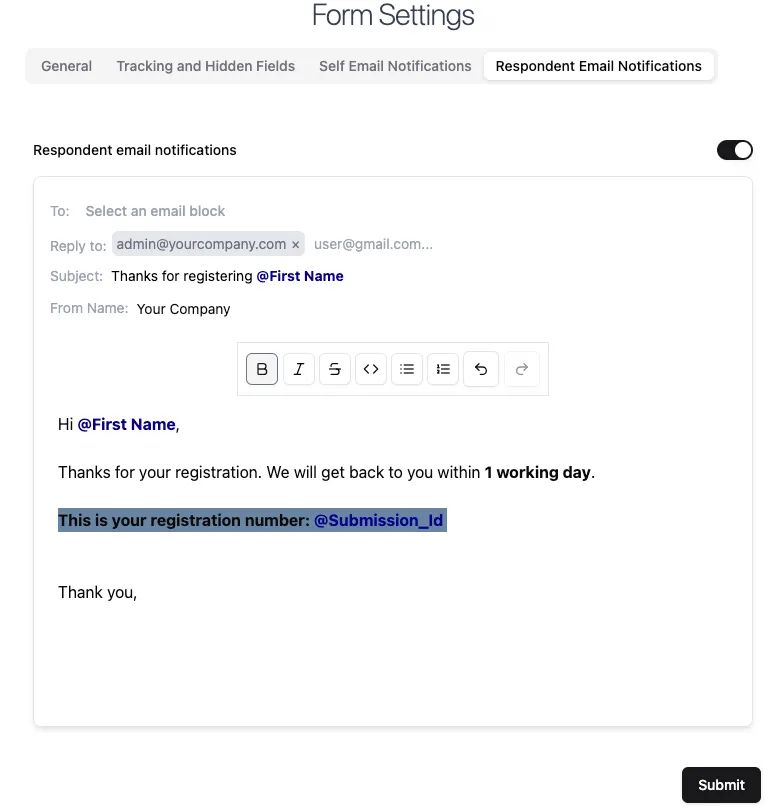 Customize Email Body