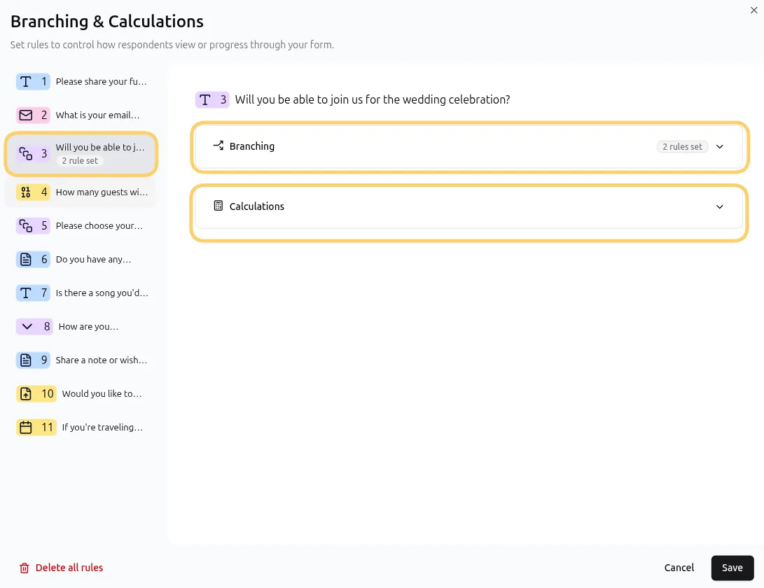 Logic rules on a question