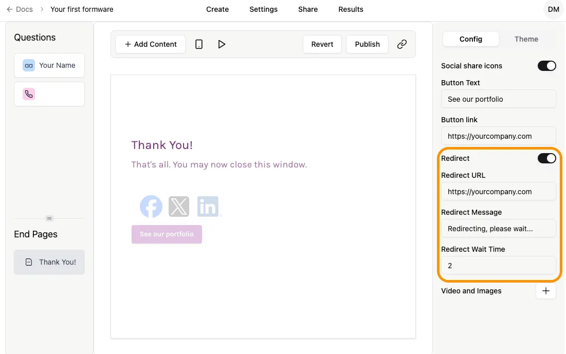 Customise redirect properties