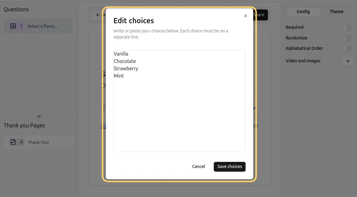 Dropdown Question Add Options