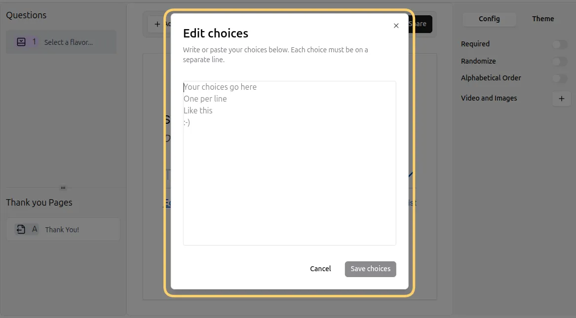 Dropdown Question Edit Options
