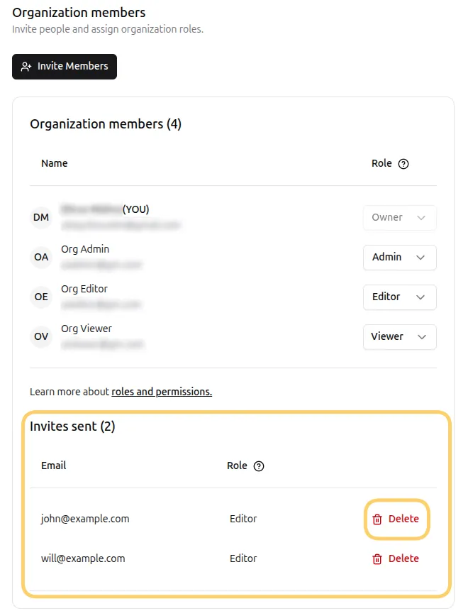 Pending invitations