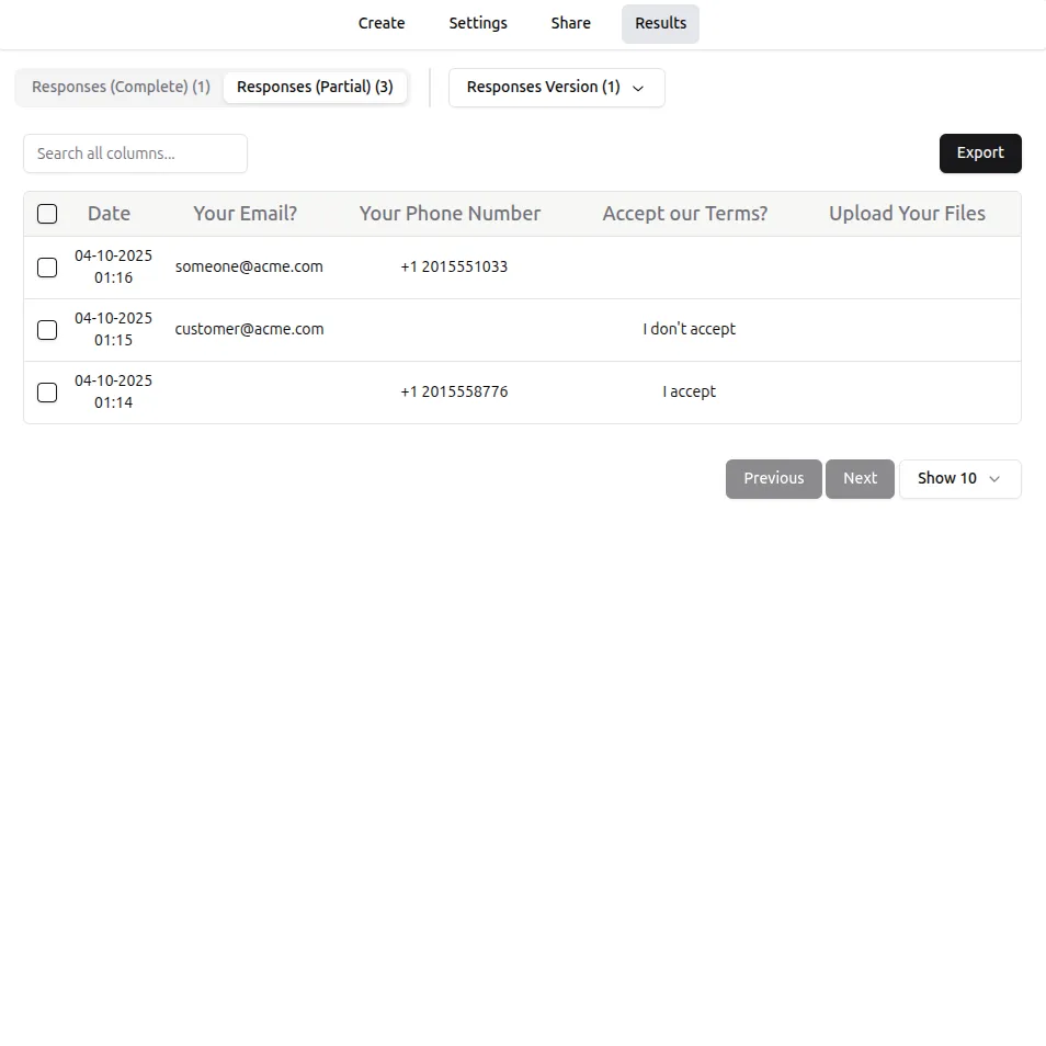 Formware — collect partial responses