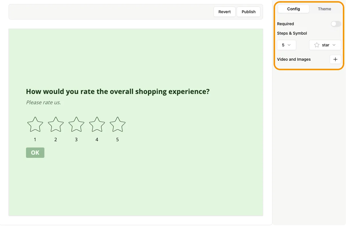 Rating question settings