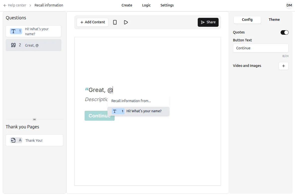 Type @ in second question