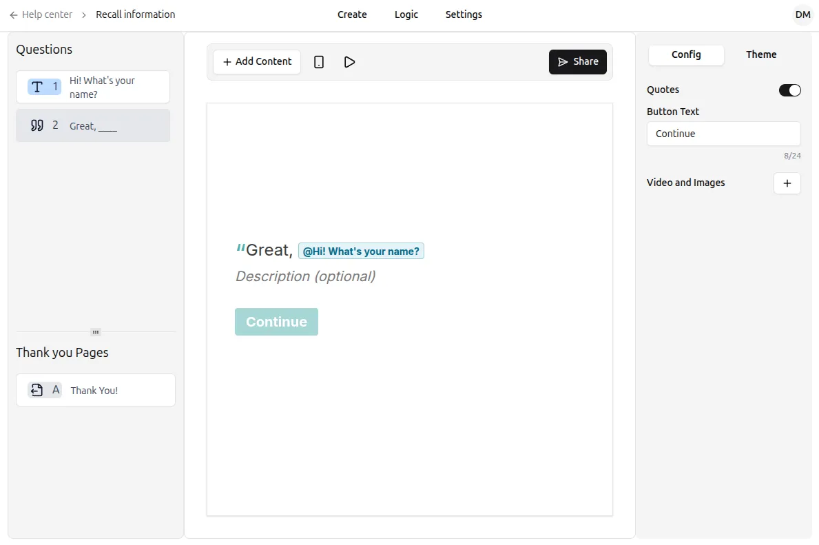Recall answer in second question