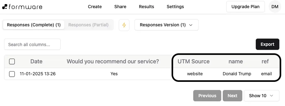 Results with hidden field