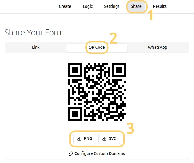Your form’s QR code in the Share tab