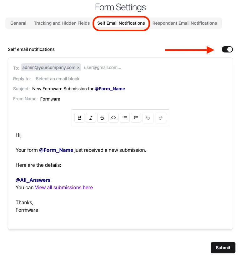 Toggle Self Email Notifications On/Off